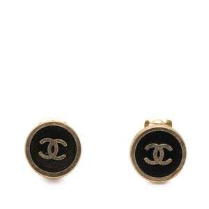 CHANEL Authentic Black Logo Earrings